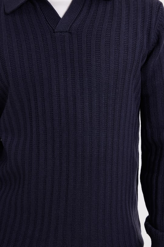 Erkek Standart Fit Normal Kesim Polo Yaka Lacivert Kazak