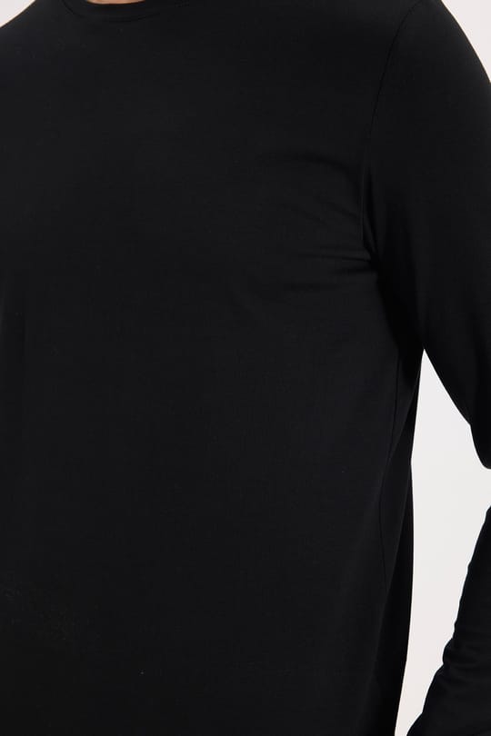 Erkek Slim Fit Dar Kesim Pamuklu Yumuşak Dokulu Bisiklet Yaka Likralı Siyah Sweatshirt