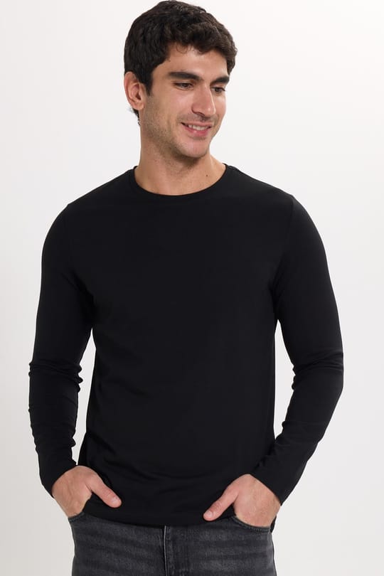 Erkek Slim Fit Dar Kesim Pamuklu Yumuşak Dokulu Bisiklet Yaka Likralı Siyah Sweatshirt