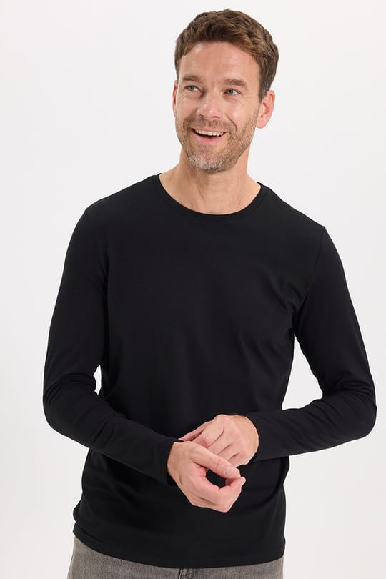 Erkek Slim Fit Dar Kesim Pamuklu Yumuşak Dokulu Bisiklet Yaka Likralı Siyah Sweatshirt