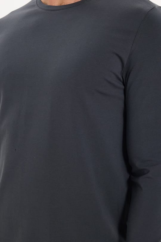 Erkek Slim Fit Dar Kesim Pamuklu Yumuşak Dokulu Bisiklet Yaka Likralı Gri Sweatshirt