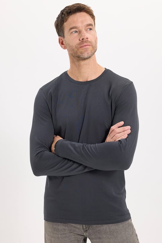 Erkek Slim Fit Dar Kesim Pamuklu Yumuşak Dokulu Bisiklet Yaka Likralı Gri Sweatshirt