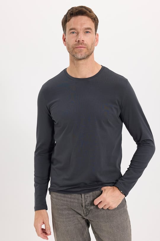 Erkek Slim Fit Dar Kesim Pamuklu Yumuşak Dokulu Bisiklet Yaka Likralı Gri Sweatshirt