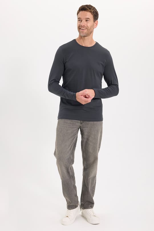 Erkek Slim Fit Dar Kesim Pamuklu Yumuşak Dokulu Bisiklet Yaka Likralı Gri Sweatshirt