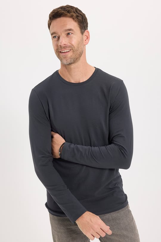 Erkek Slim Fit Dar Kesim Pamuklu Yumuşak Dokulu Bisiklet Yaka Likralı Gri Sweatshirt