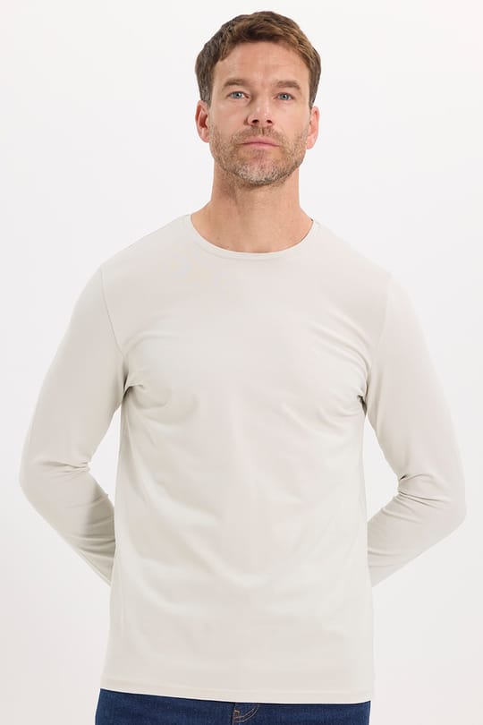 Erkek Slim Fit Dar Kesim Pamuklu Yumuşak Dokulu Bisiklet Yaka Likralı Ekru Sweatshirt