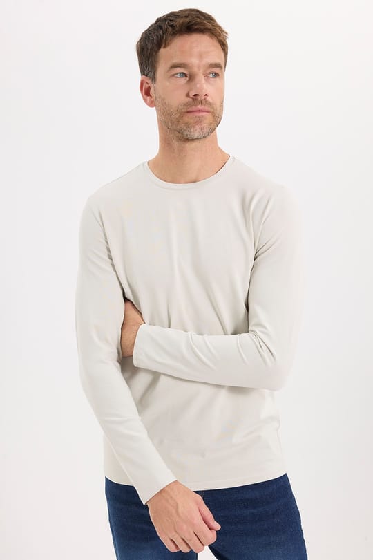 Erkek Slim Fit Dar Kesim Pamuklu Yumuşak Dokulu Bisiklet Yaka Likralı Ekru Sweatshirt