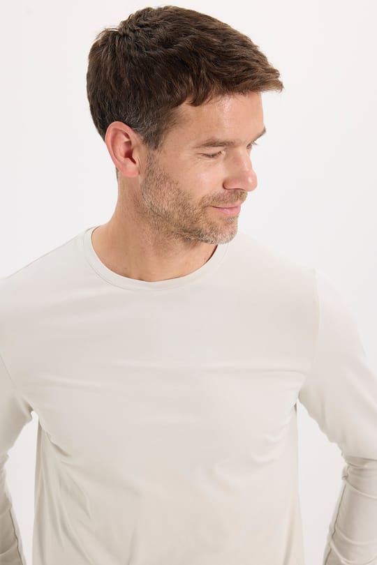 Erkek Slim Fit Dar Kesim Pamuklu Yumuşak Dokulu Bisiklet Yaka Likralı Ekru Sweatshirt