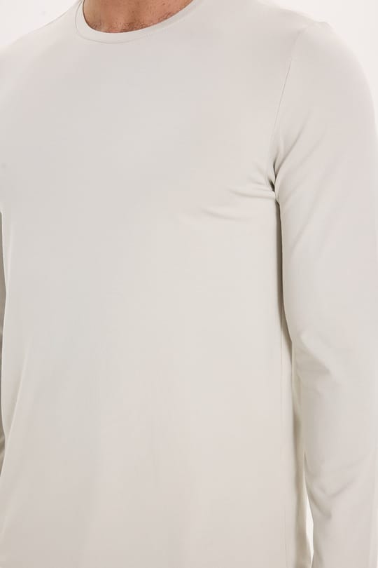 Erkek Slim Fit Dar Kesim Pamuklu Yumuşak Dokulu Bisiklet Yaka Likralı Ekru Sweatshirt