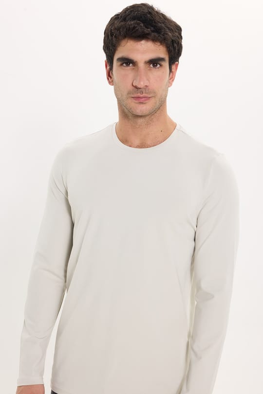 Erkek Slim Fit Dar Kesim Pamuklu Yumuşak Dokulu Bisiklet Yaka Likralı Ekru Sweatshirt