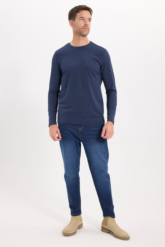 Erkek Slim Fit Dar Kesim Pamuklu Yumuşak Dokulu Bisiklet Yaka Likralı Lacivert  Sweatshirt