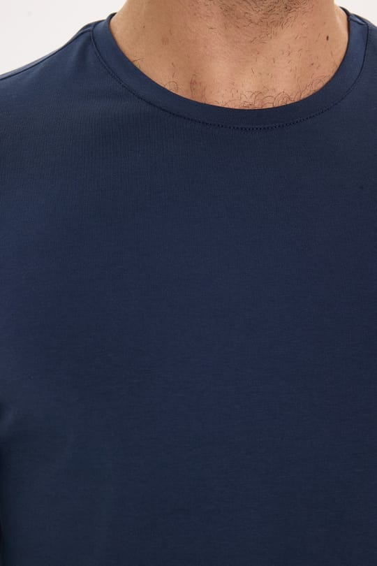 Erkek Slim Fit Dar Kesim Pamuklu Yumuşak Dokulu Bisiklet Yaka Likralı Lacivert  Sweatshirt