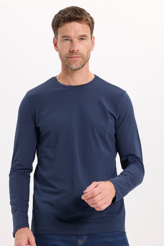 Erkek Slim Fit Dar Kesim Pamuklu Yumuşak Dokulu Bisiklet Yaka Likralı Lacivert  Sweatshirt