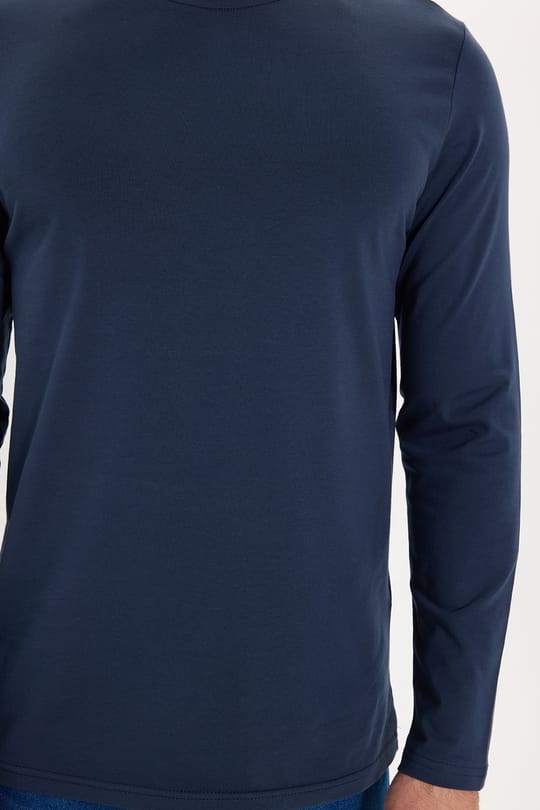 Erkek Slim Fit Dar Kesim Pamuklu Yumuşak Dokulu Bisiklet Yaka Likralı Lacivert  Sweatshirt