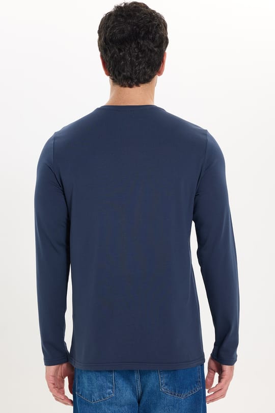 Erkek Slim Fit Dar Kesim Pamuklu Yumuşak Dokulu Bisiklet Yaka Likralı Lacivert  Sweatshirt