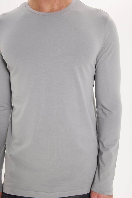 Erkek Slim Fit Dar Kesim Pamuklu Yumuşak Dokulu Bisiklet Yaka Likralı Gri Sweatshirt