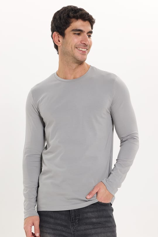 Erkek Slim Fit Dar Kesim Pamuklu Yumuşak Dokulu Bisiklet Yaka Likralı Gri Sweatshirt