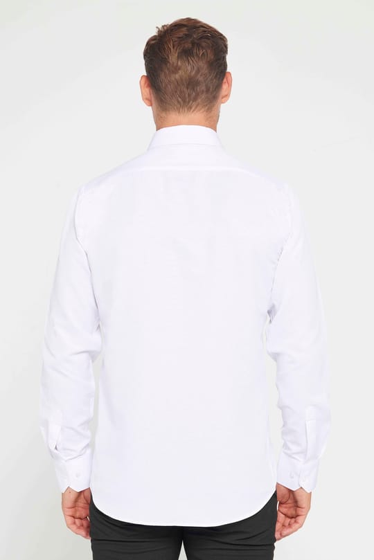 Modern Slim Fit Uzun Kollu Pamuklu Kolay Ütü Armürlü Erkek Beyaz Gömlek