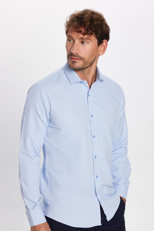 Modern Slim Fit Pamuklu Kolay Ütü Armürlü Erkek Gömlek