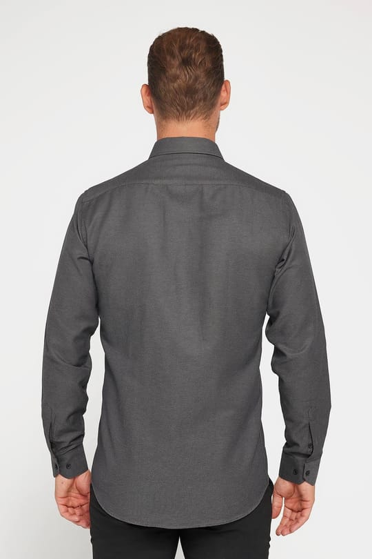 Modern Slim Fit Uzun Kollu Pamuklu Kolay Ütü Armürlü Erkek Gri Gömlek