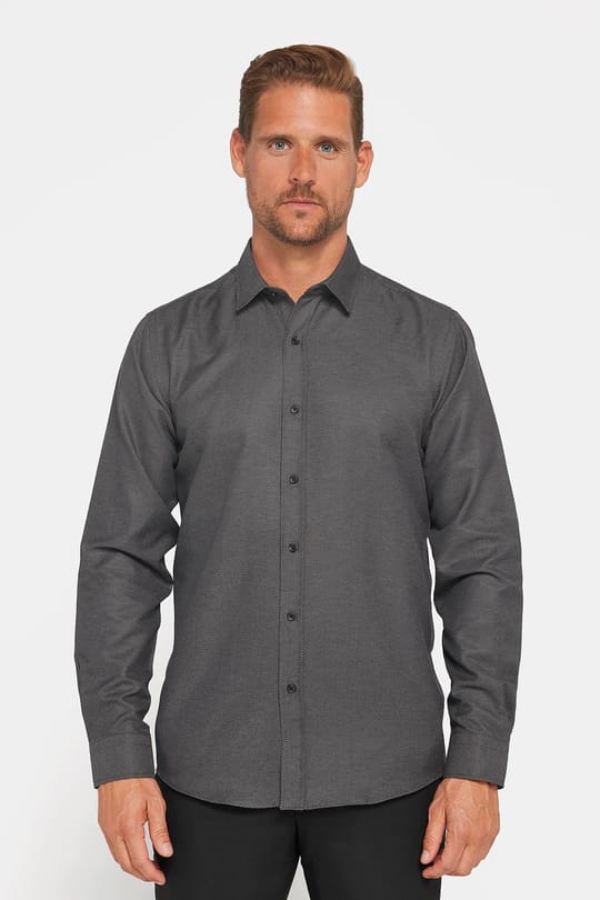 Modern Slim Fit Uzun Kollu Pamuklu Kolay Ütü Armürlü Erkek Gri Gömlek