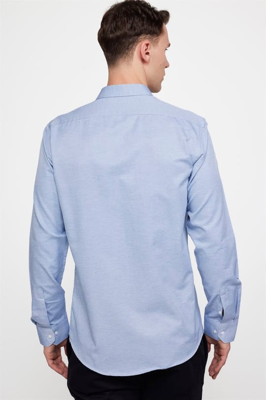 Modern Slim Fit Uzun Kollu Pamuklu Kolay Ütü Armürlü Erkek Gri Gömlek