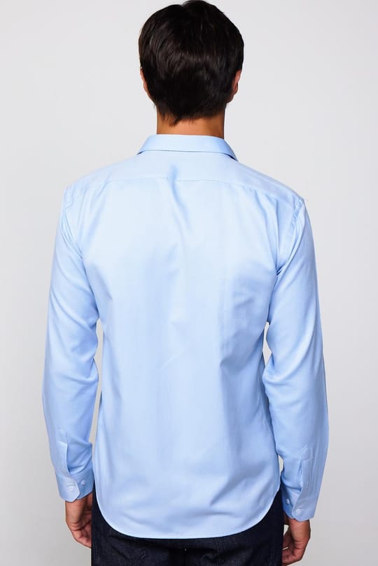 Modern Slim Fit Uzun Kollu Pamuklu Kolay Ütü Armürlü Mavi Erkek Gömlek