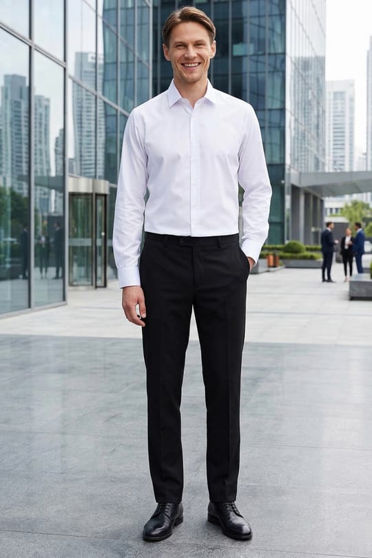 Erkek Modern Slim Fit Düz Saten Pamuklu Beyaz Gömlek