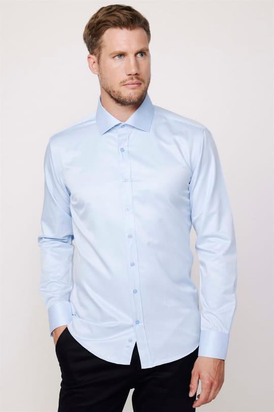 Modern Slim Fit Düz Saten Pamuklu Erkek Gömlek