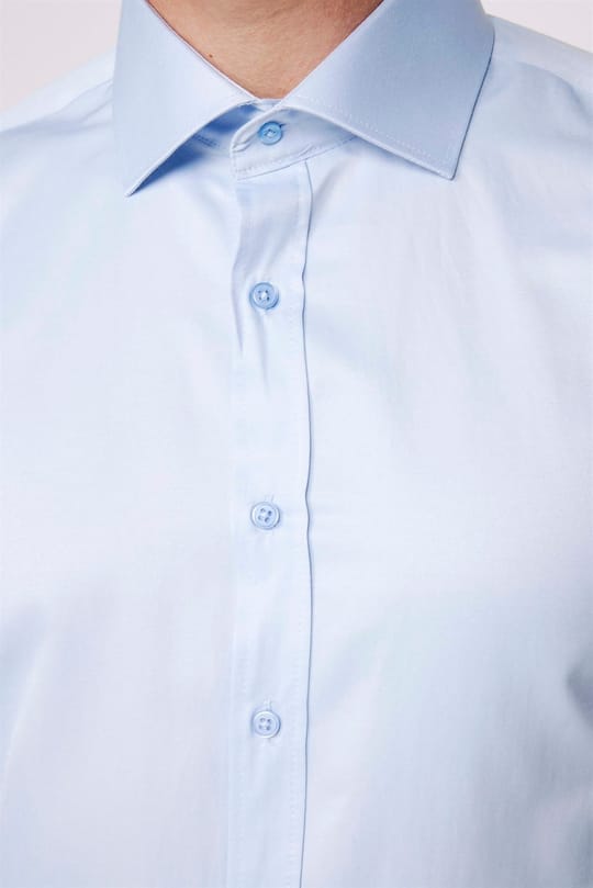 Modern Slim Fit Düz Saten Pamuklu Erkek Gömlek