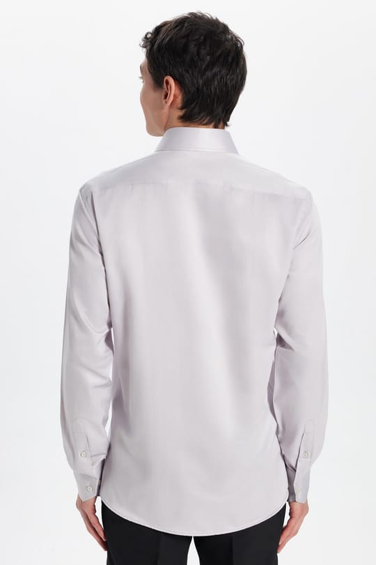 Erkek Modern Slim Fit Düz Saten Pamuklu Bej Gömlek
