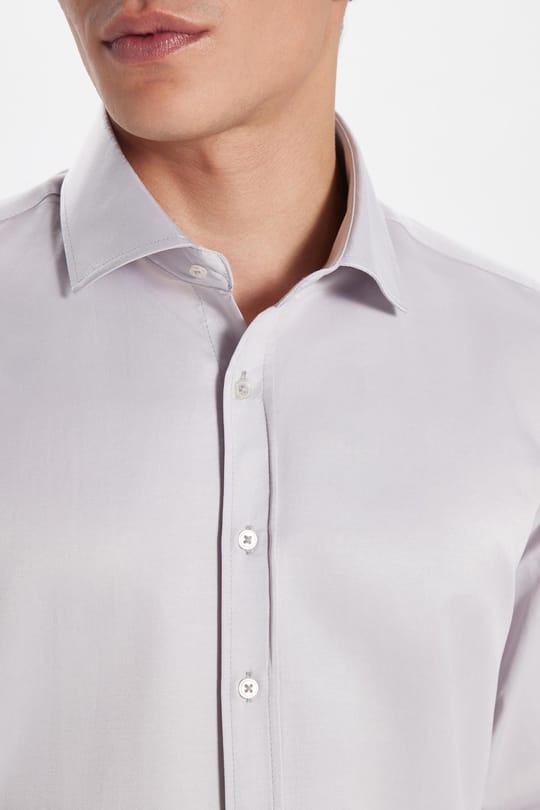 Erkek Modern Slim Fit Düz Saten Pamuklu Bej Gömlek