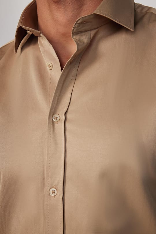 Erkek Modern Slim Fit Düz Saten Pamuklu Krem Gri Gömlek