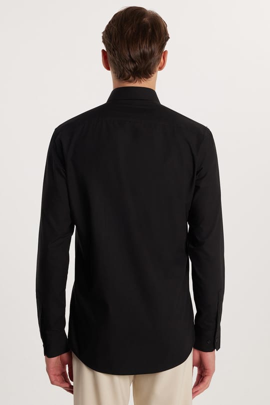 Modern Slim Fit Uzun Kollu Pamuklu Kolay Ütü Erkek Siyah Gömlek