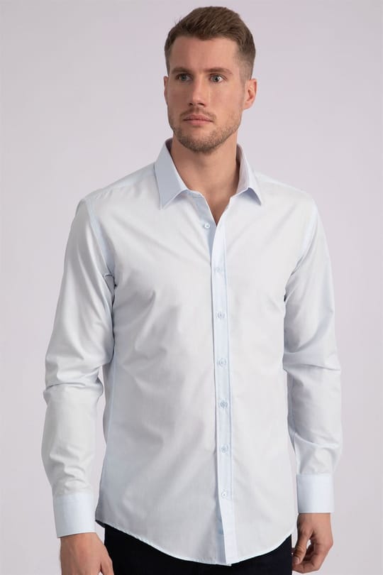 Modern Slim Fit Uzun Kollu Pamuklu Kolay Ütü Erkek Mavi Gömlek