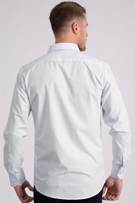 Modern Slim Fit Uzun Kollu Pamuklu Kolay Ütü Erkek Mavi Gömlek