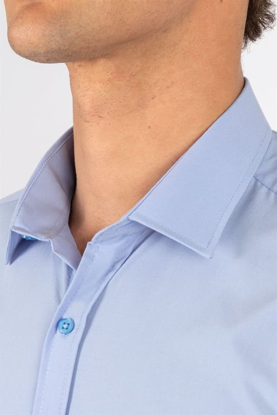 Modern Slim Fit Uzun Kollu Pamuklu Kolay Ütü Erkek Mavi Gömlek