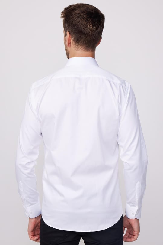 Modern Slim Fit Uzun Kollu Pamuk Saten Premium Seri Erkek Beyaz Gömlek