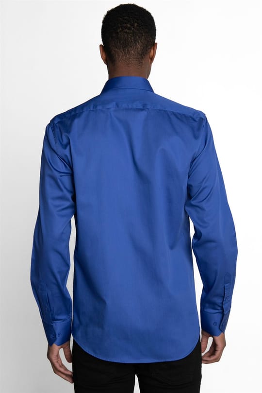 Modern Slim Fit Uzun Kollu Pamuk Saten Premium Seri Erkek Sax Mavi Gömlek