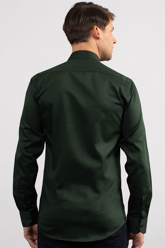 Modern Slim Fit Uzun Kollu Pamuk Saten Premium Seri Erkek Yeşil Gömlek