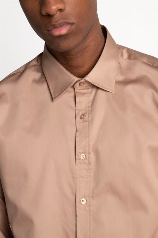 Modern Slim Fit Uzun Kollu Pamuk Saten Premium Seri Erkek Dore Kahve Gömlek