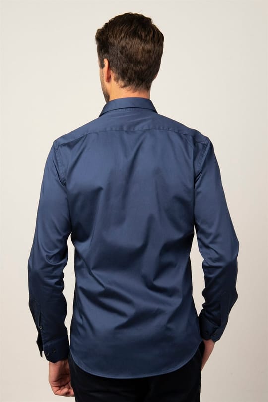 Modern Slim Fit Uzun Kollu Pamuk Saten Premium Seri Erkek Lacivert Gömlek