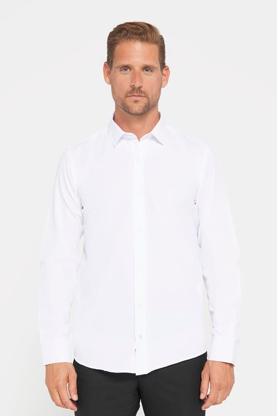 Erkek Modern Slim Fit Pamuklu Düz Beyaz Gömlek