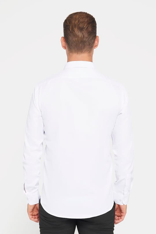 Erkek Modern Slim Fit Pamuklu Düz Beyaz Gömlek