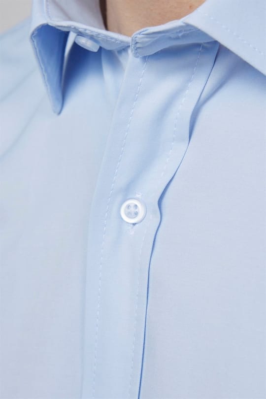 Erkek Modern Slim Fit Pamuklu Düz Mavi Gömlek