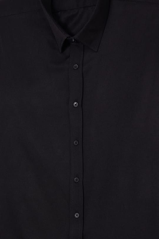 Erkek Modern Fit Dar Kesim Pamuklu Uzun Kollu Kravatlık Armürlü Siyah Gömlek