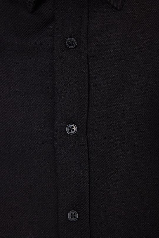 Erkek Modern Fit Dar Kesim Pamuklu Uzun Kollu Kravatlık Armürlü Siyah Gömlek