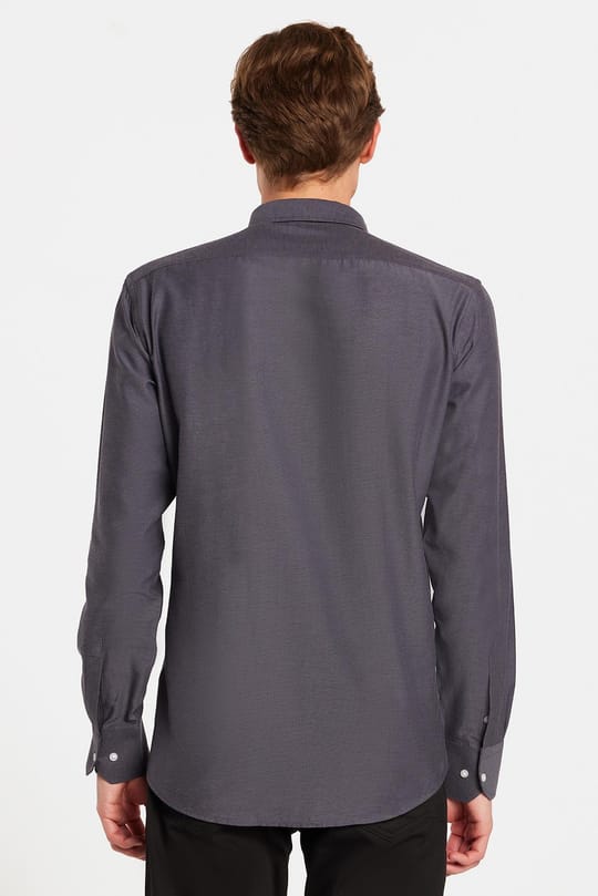 Modern Slim Fit Uzun Kollu Pamuklu Kolay Ütü Armürlü Erkek Füme Gömlek