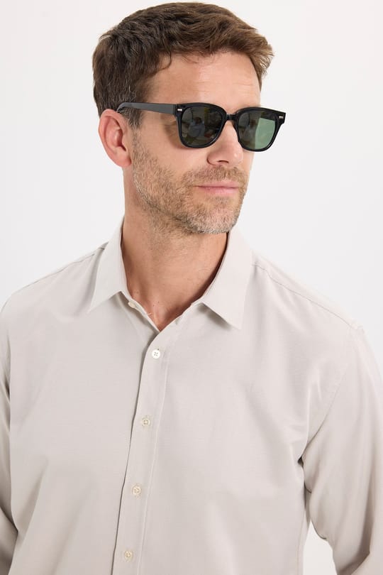 Erkek Modern Fit Dar Kesim Pamuklu Uzun Kollu Kravatlık Armürlü Bej Gömlek