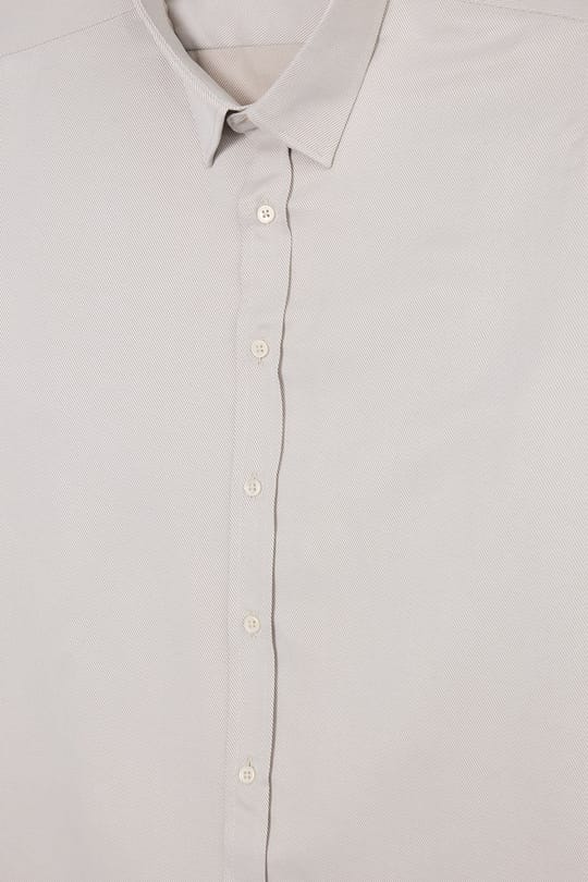 Erkek Modern Fit Dar Kesim Pamuklu Uzun Kollu Kravatlık Armürlü Bej Gömlek